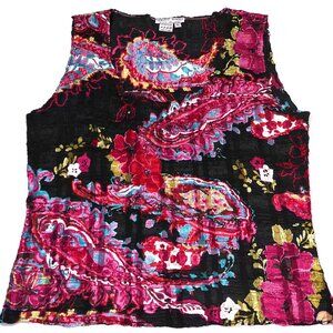 Alberto Mikali Sleeveless Shell Top Tank XL floral-paisley black-pink blouse